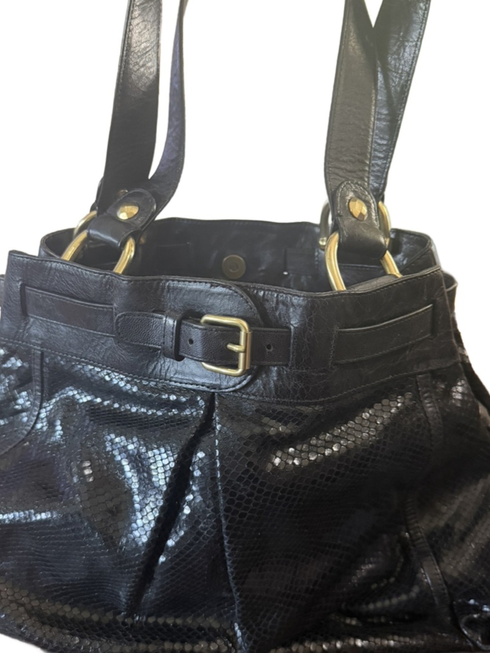 Kooba Black Leather Tote Bag with Gold Hardware